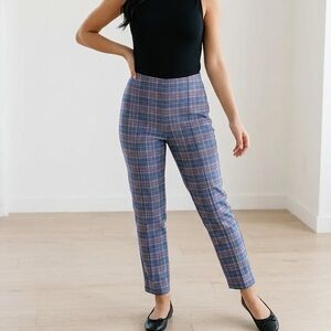Chic Women's Plaid Cropped Pants - Blue and Pink